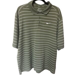 Nike Victory Dri Fit Striped Olive Green Golf Polo Men’s Y2K 90’s XL